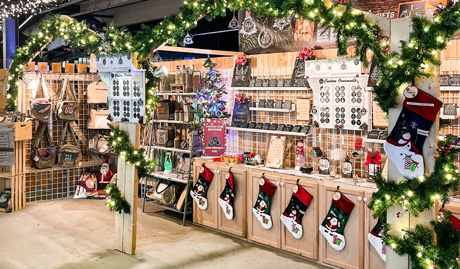 Las Vegas Village Shop with holiday stockings, bags, jewelry and more gifts.