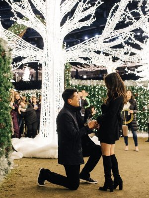 Picture of a couple with a a man proposing to a woman